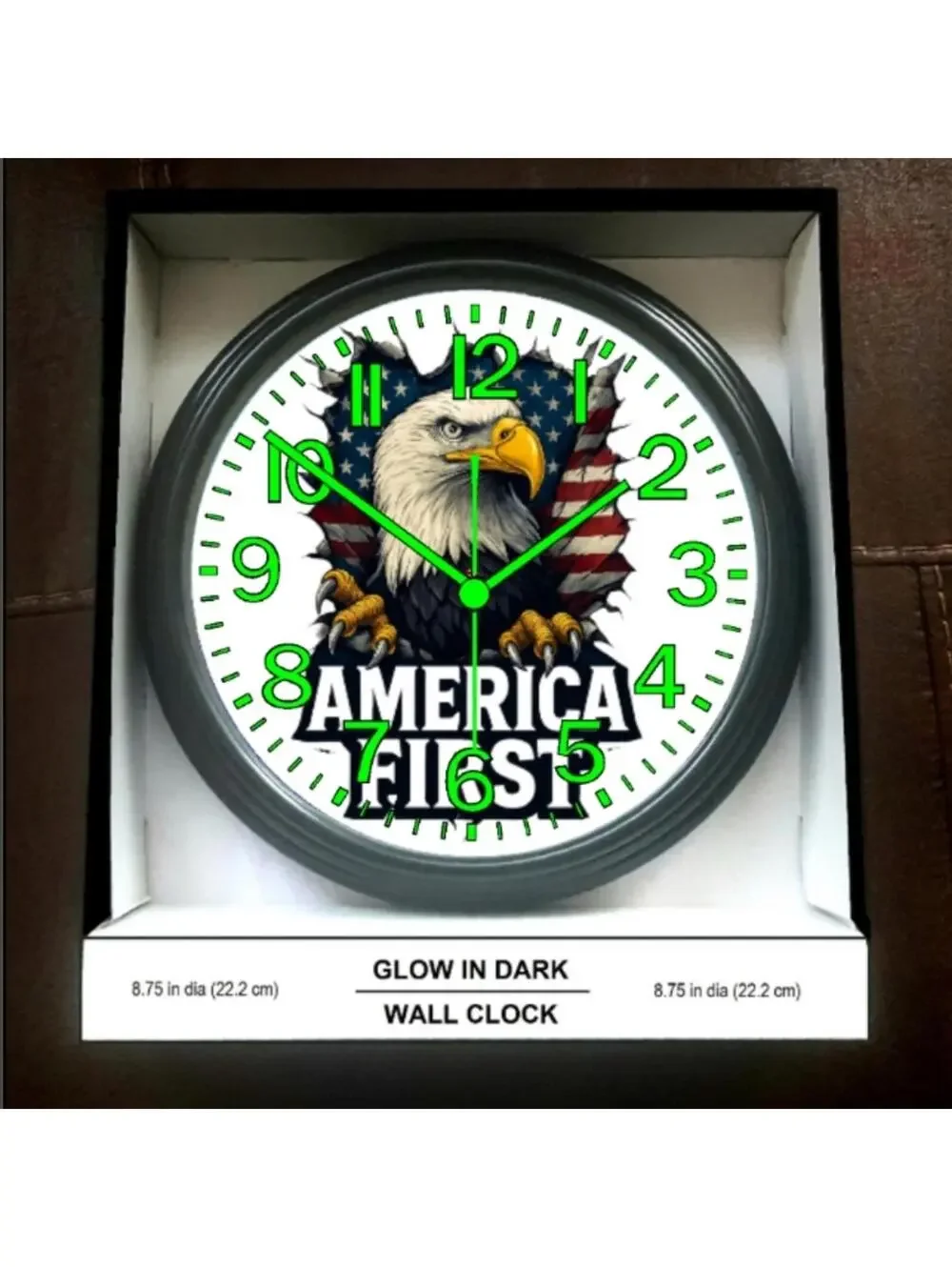 America First American Glow In The Dark Wall Clock New!